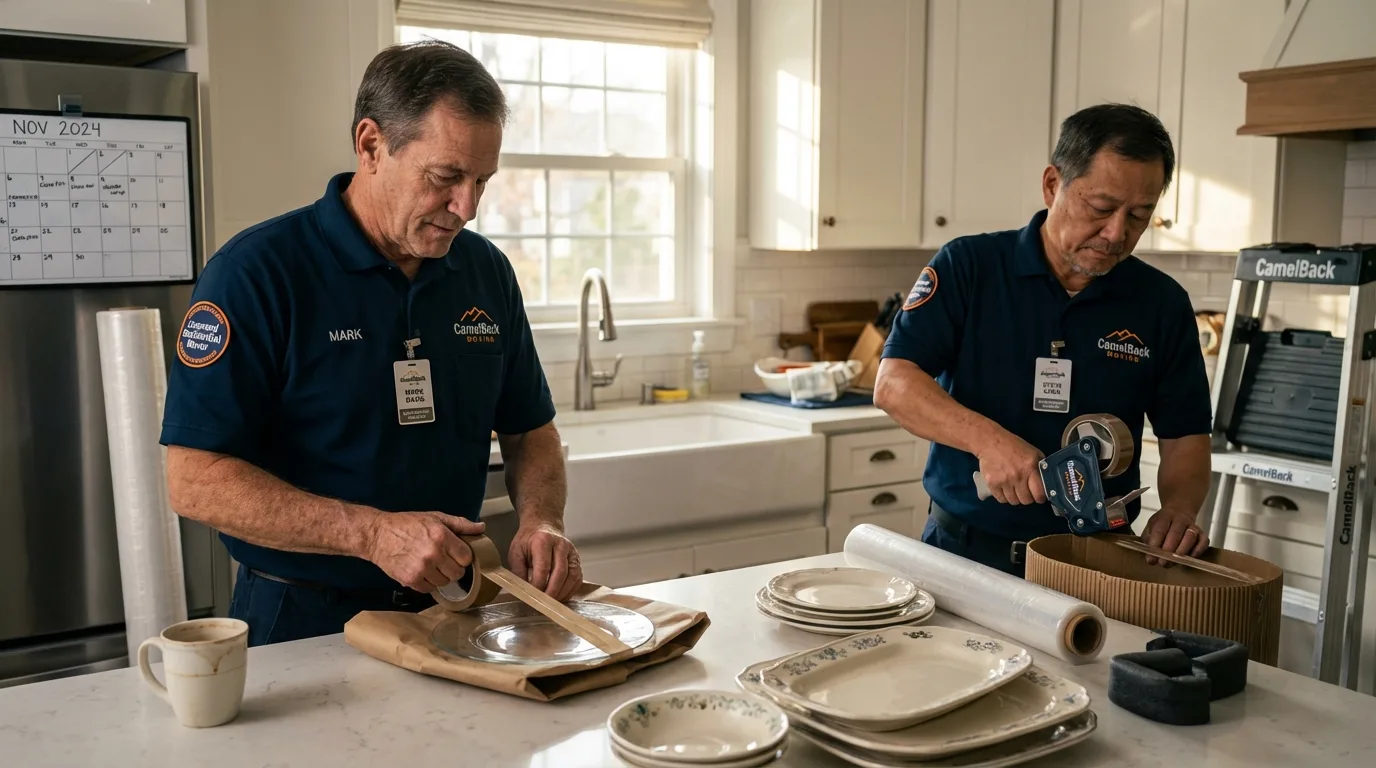 Professional crew packing kitchen dishware in Osceola, WI